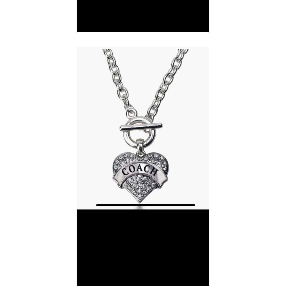 Coach inspired logo silver plated bronze cubic zirconia pendant necklace aprox 1 - Picture 10 of 10